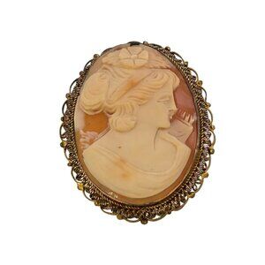 Vintage Gold Filled Or Brass Beautifully Carved Cameo Brooch Pendant (A7707)